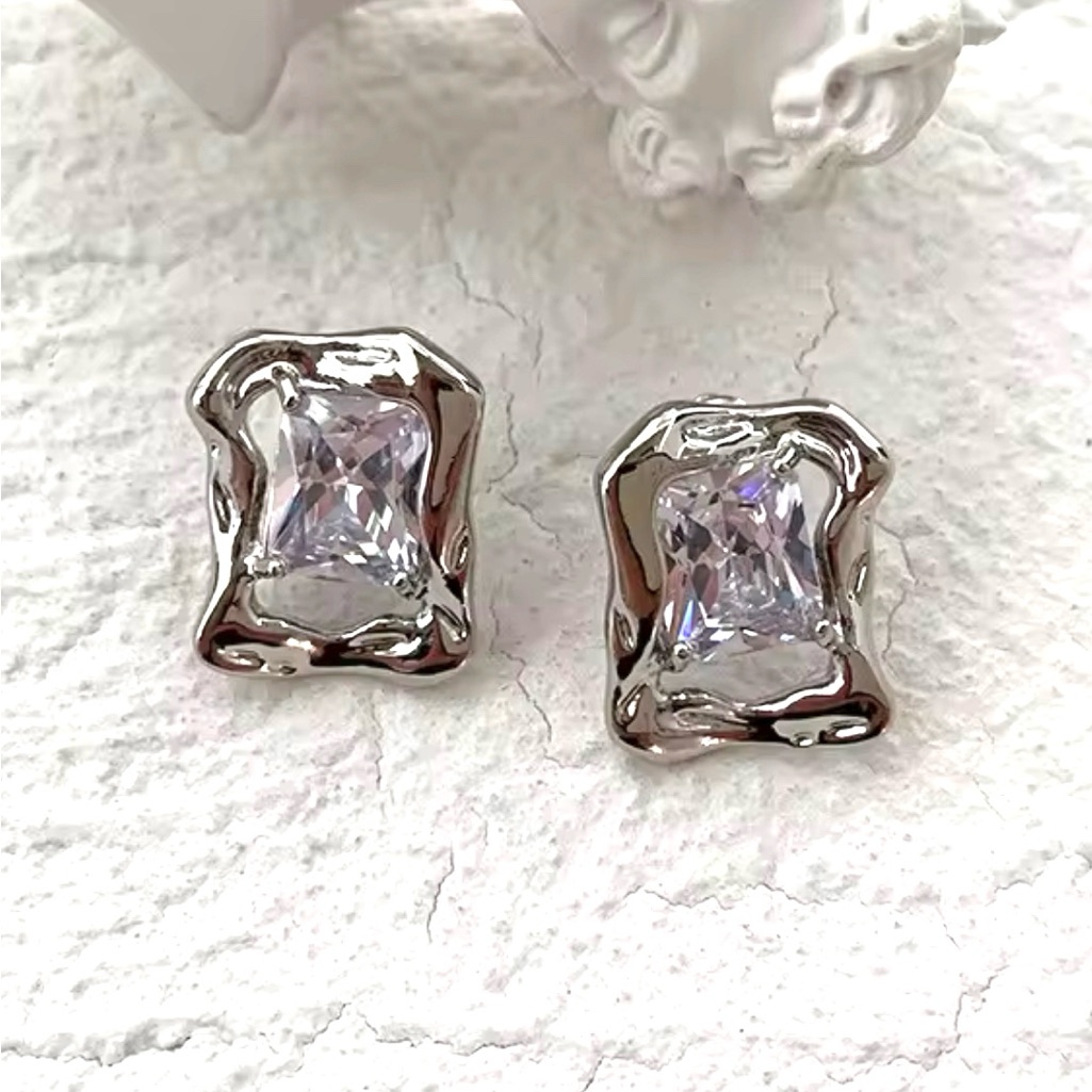 Molten Metal Crumpled Silver C Z Earrings Jennifer Behr Style Ap17